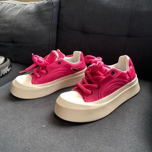 Hot pink and white chunky sneakers